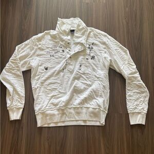 Diesel Pullover Sweatshirt Mens XXL White Distressed Graphic Mock Neck